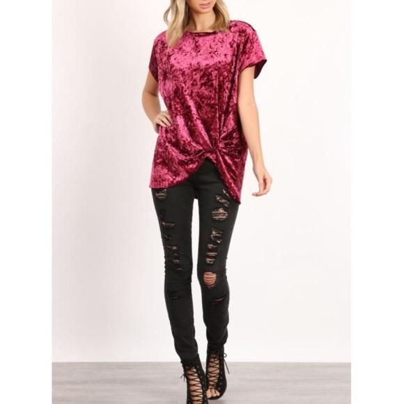 ❗️LAST❗️Crushed Velvet Top in Burgundy - Picture 2 of 3